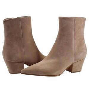 Marc Fisher Taupe Suede Pointed Toe Block Heel Ankle Booties Women Size 8.5M‎